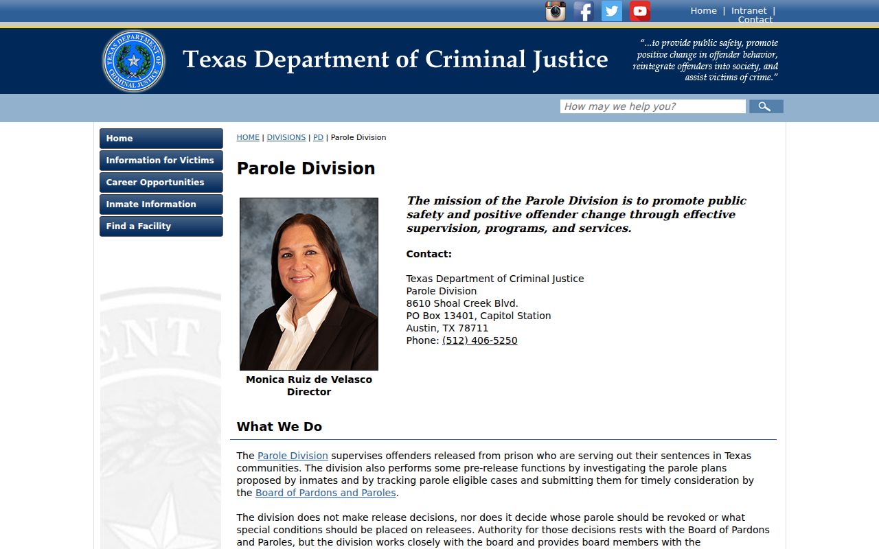 TDCJ parole information following Montgomery County criminal custody
