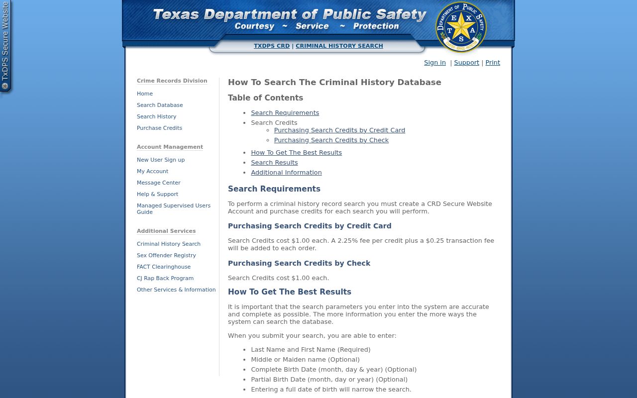 Montgomery County criminal history DPS name-search instructions