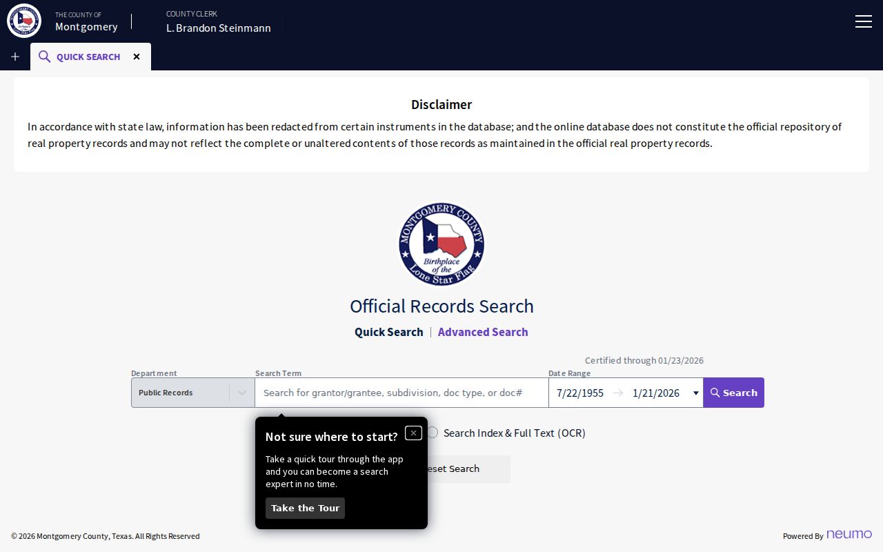 Montgomery County clerk records interface compared with criminal court cases