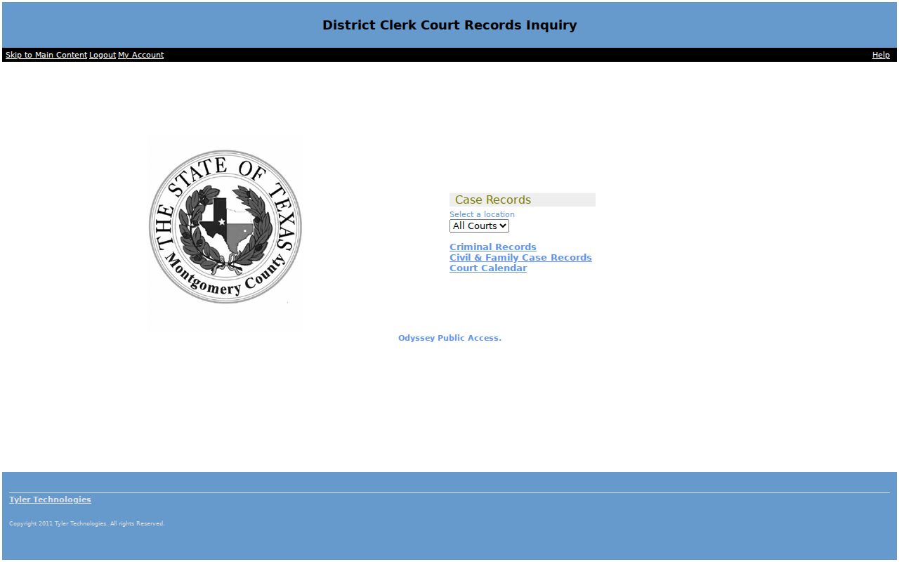 Montgomery County criminal court case search in District Clerk Odyssey