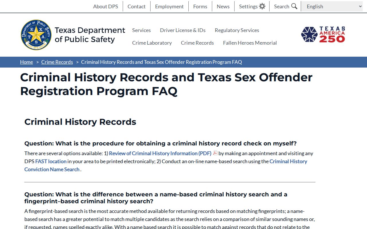 Texas DPS registry FAQ for a Montgomery County sex offender search